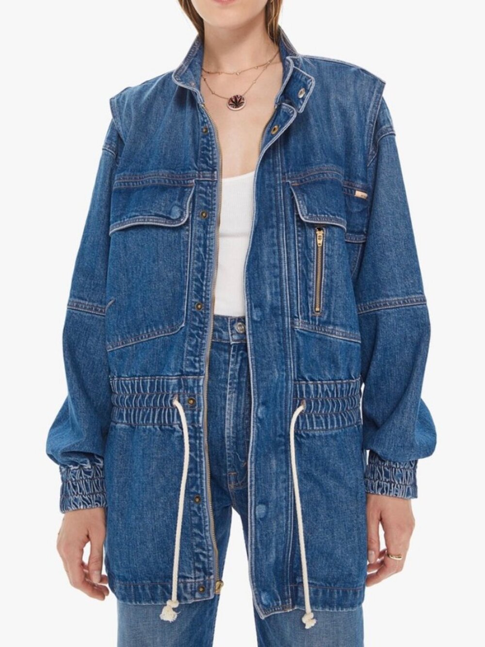 NEW MOTHER Carry All Parka Denim Jacket Blue Size Medium